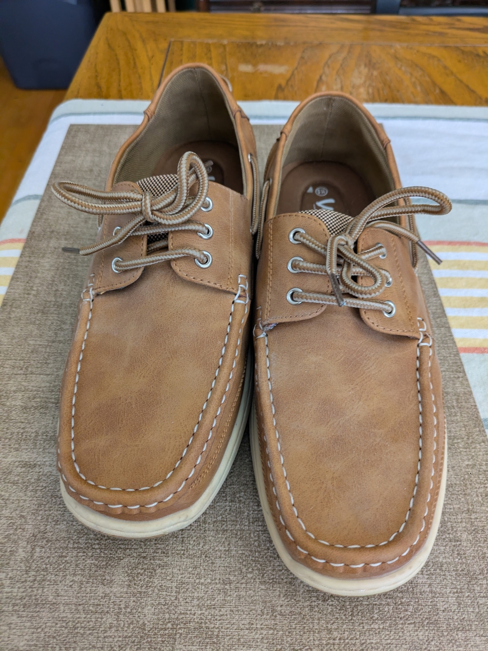 Vostey Tan Leather-Look Men's Boat Shoes